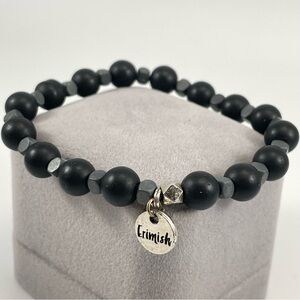 Erimish Matt Black Glass Round Square Beaded Stretch Bracelet